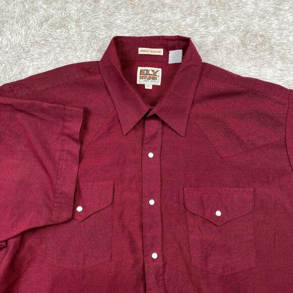 VTG Ely Cattleman Pearl Snap Shirt Mens 17.5 Maroon Western Wrinkle Resistant - Picture 1 of 9